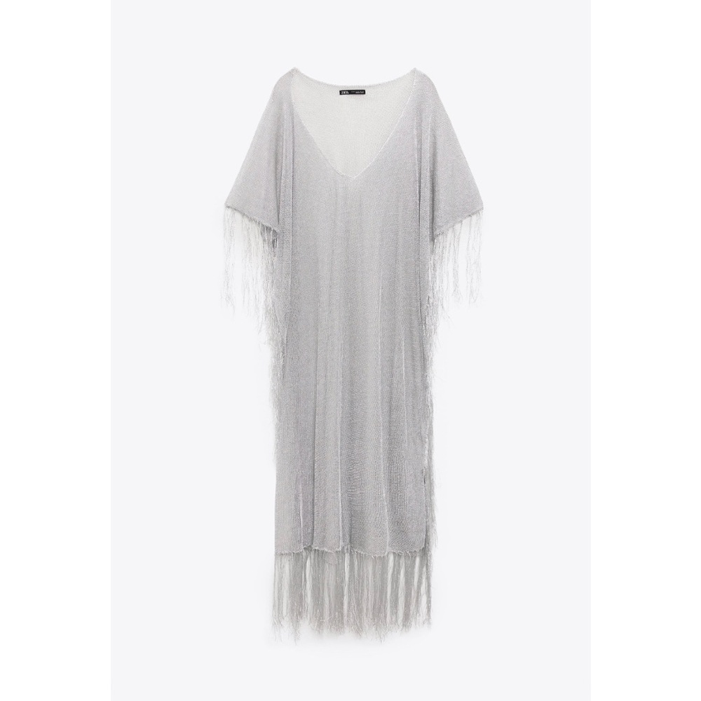FRINGED METALLIC THREAD KAFTAN DRESS - Picture 5 of 8